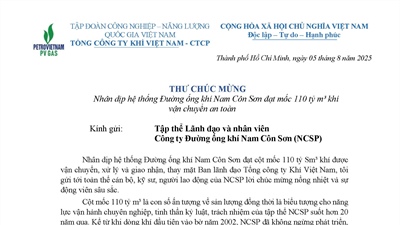 Thư chúc mừng NCSP