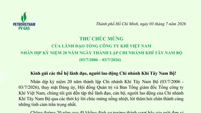 Thư chúc mừng kỷ niệm 20 năm thành lập KTN của Lãnh đạo TCT