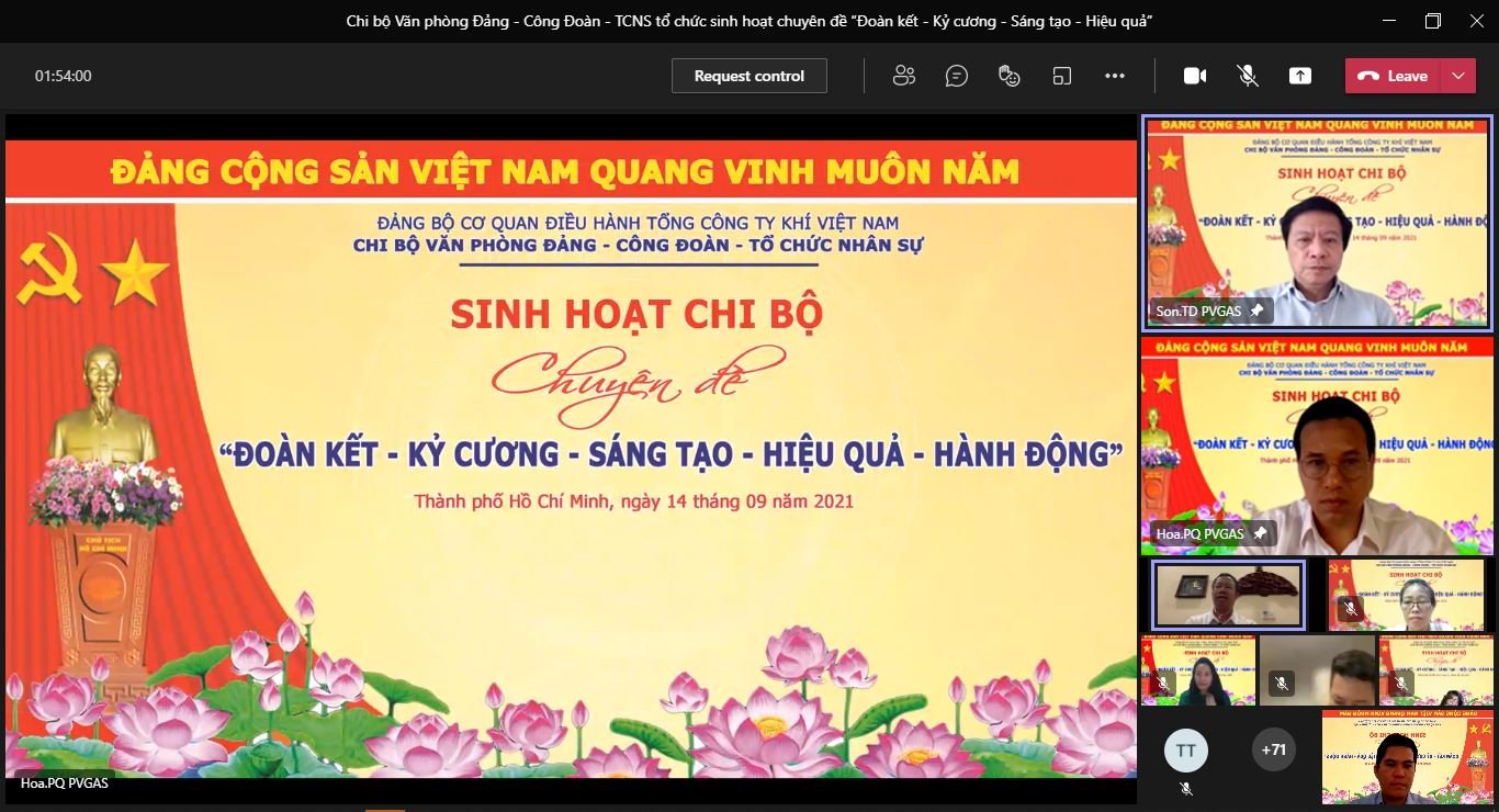 Chi bộ Văn phòng Đảng – Công đoàn – Tổ chức Nhân sự (trực thuộc Đảng bộ CQĐH PV GAS) - đơn vị điểm tổ chức sinh hoạt chuyên đề “Đoàn kết - Kỷ cương - Sáng tạo - Hiệu quả - Hành động”