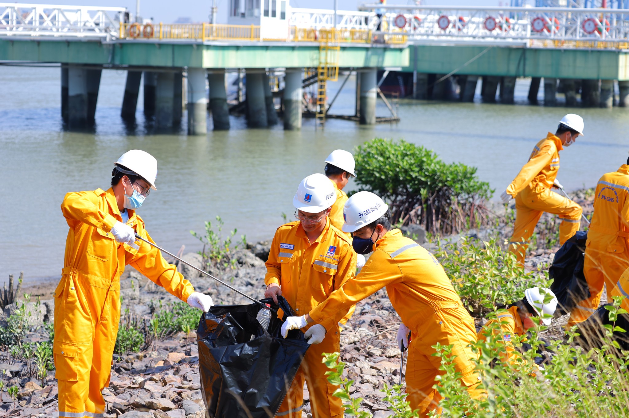 Đoàn thanh niên PV GAS VUNG TAU thu dọn rác bờ kè